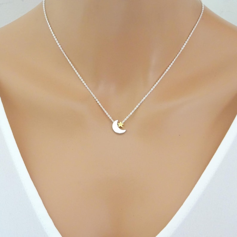 Moon and Star Necklace, Dainty Jewelry, Birthdays Gift, Bridal Party Jewelry, Moon Star image 1