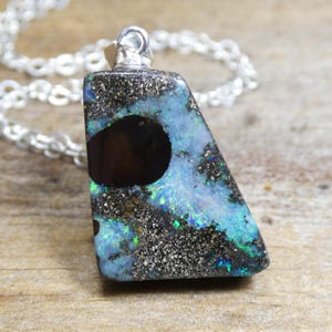 One-of-a-Kind Boulder Opal Necklace Black Void Opal on Sterling silver Chain
