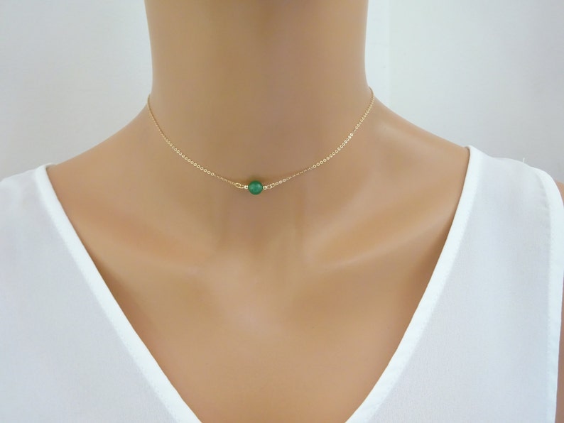 Dainty Green Jade choker necklace Gold Filled Rose Gold or Etsy