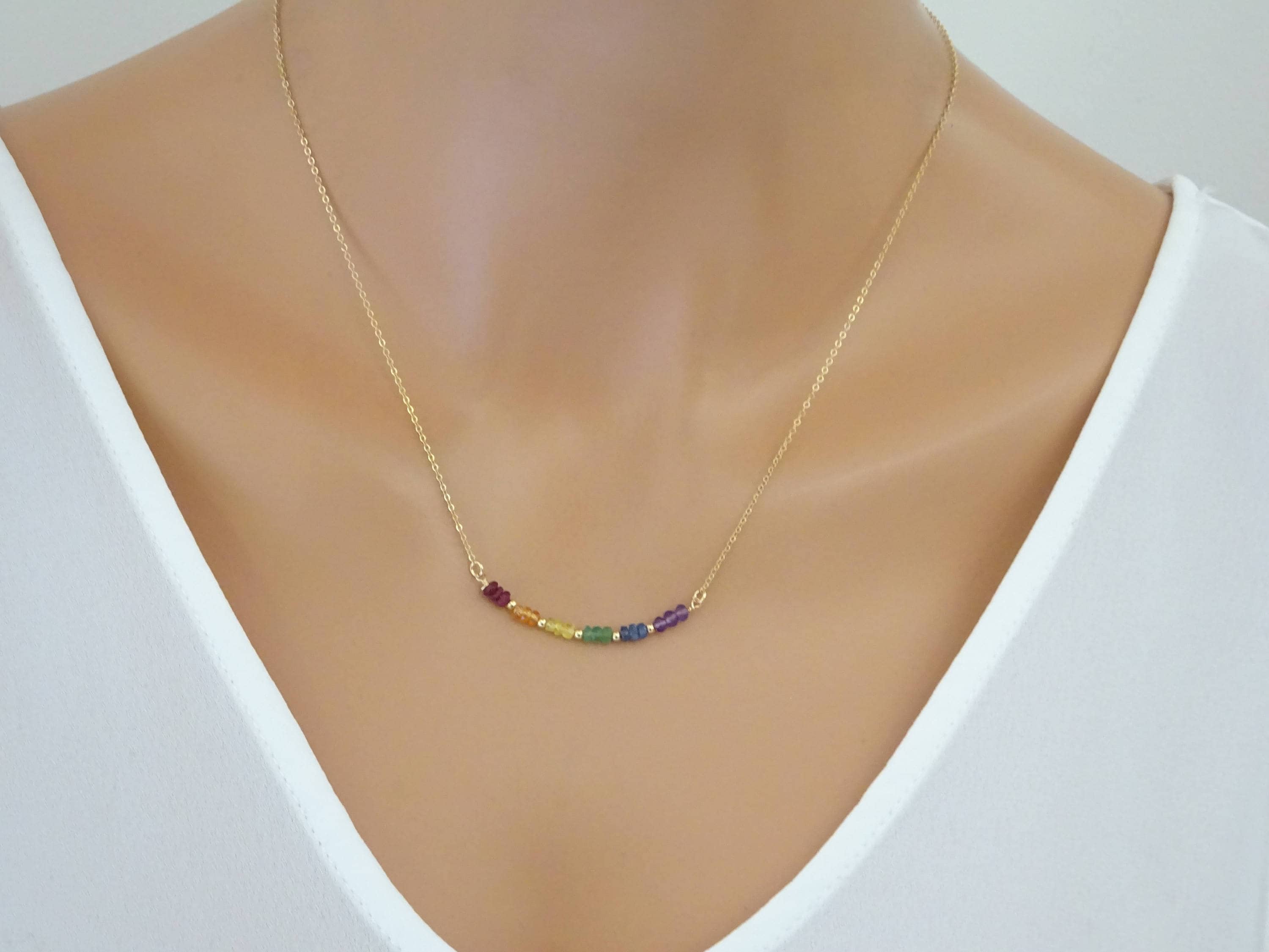 Rainbow necklace gay pride necklace Mixed natural gemstone | Etsy