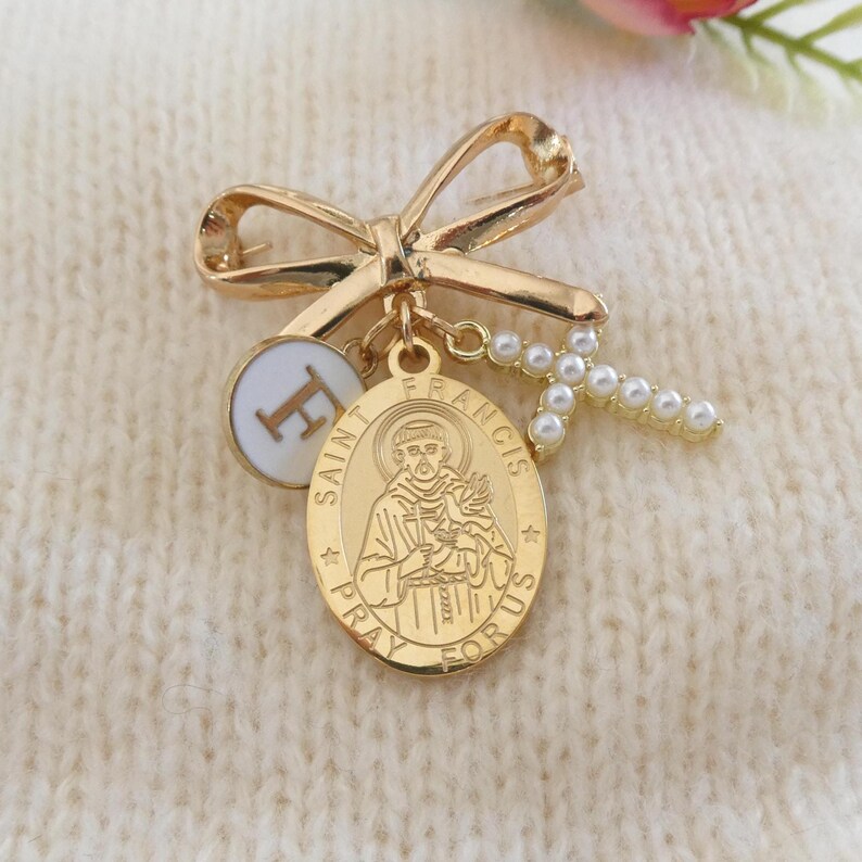 Personalized St Francis Baby Baptism Pin Custom Initial Religious ...