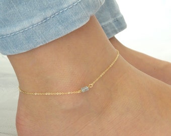 Dainty Crystal Anklet Natural Gemstones, Custom Birthstone Jewelry, Persoanalized Mothers Day Gift, Birthday friend