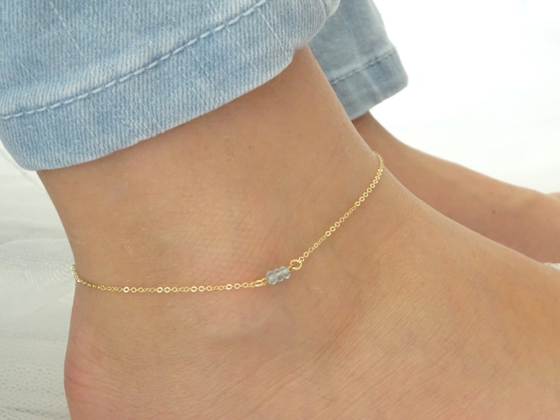 Dainty Crystal Anklet Natural Gemstones, Custom Birthstone Jewelry, Persoanalized Mothers Day Gift, Birthday friend image 1