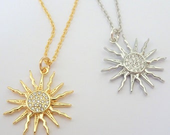 Sunburst Pendant Necklace Layering Jewelry Minimalist Gift for Her