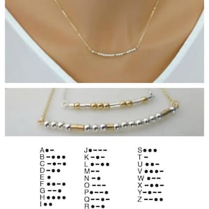 Morse Code Necklace. Sterling Silver and 14 K Gold fill.