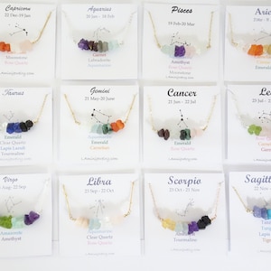 Raw Zodiac Crystal Necklace, Natural Gemstone Gift for Her, Horoscope Gifts, Perfect for Friends, Mom, Bridesmaid