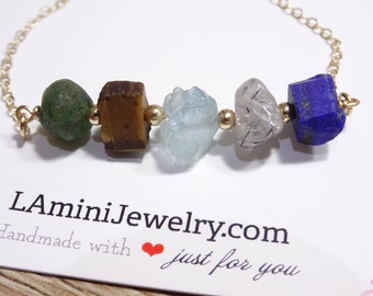 Raw Crystal Birthstone Necklace, Genuine Gemstone Jewelry