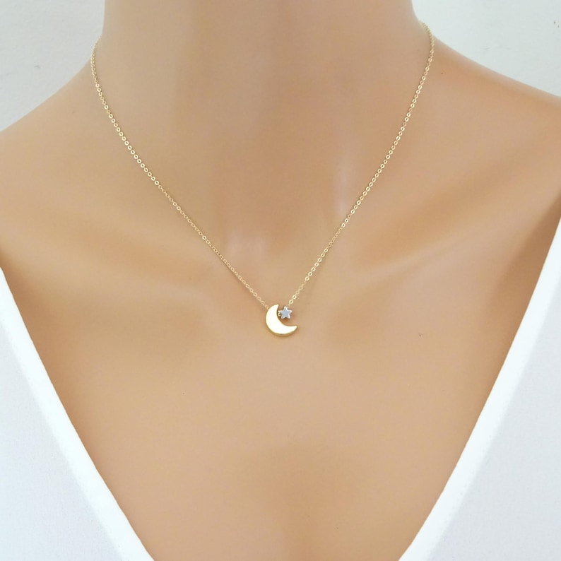 Moon and Star Necklace, Dainty Jewelry, Birthdays Gift, Bridal Party Jewelry, Moon Star image 6