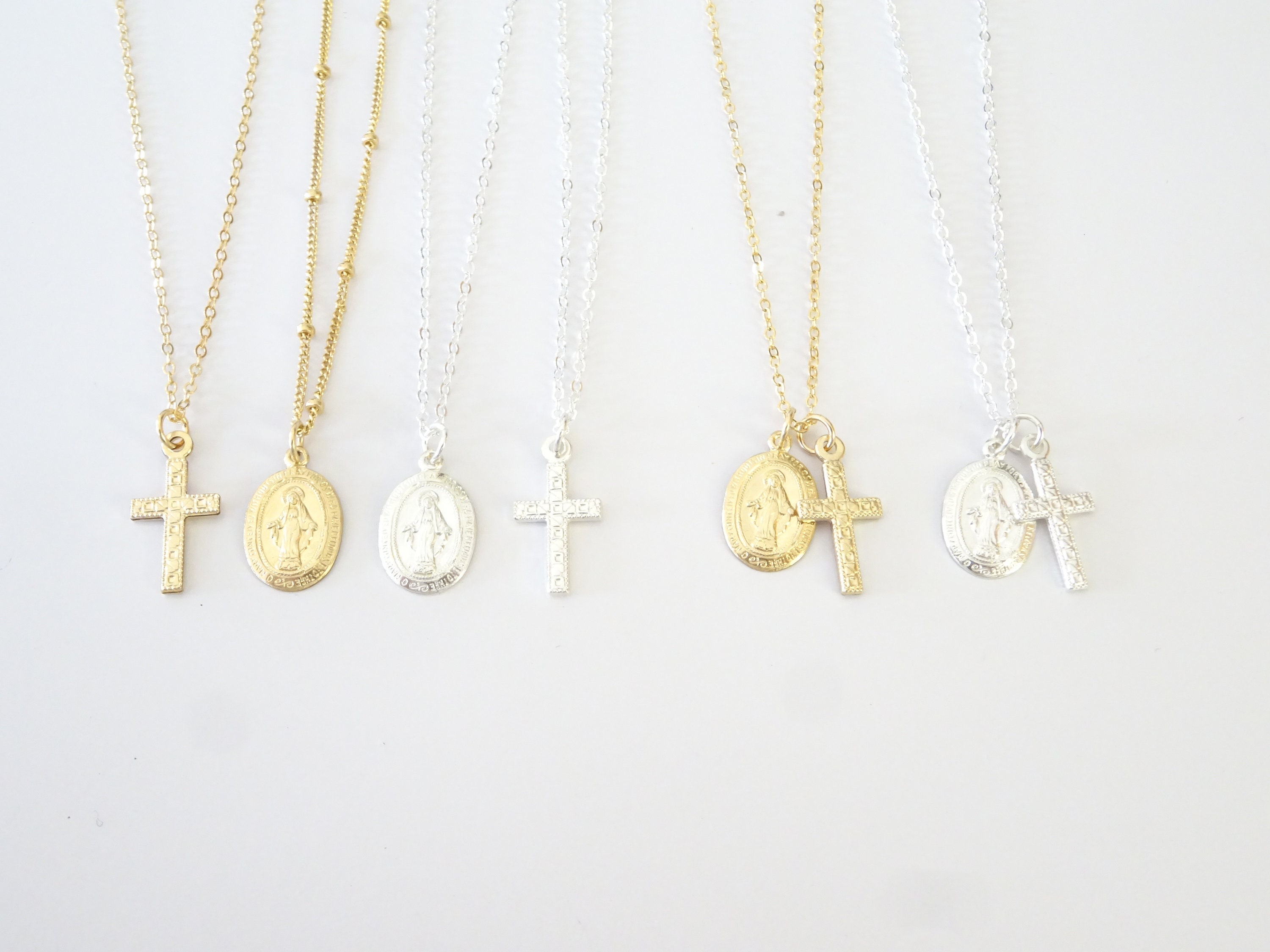 Cross Necklace Gold Virgin Mary 