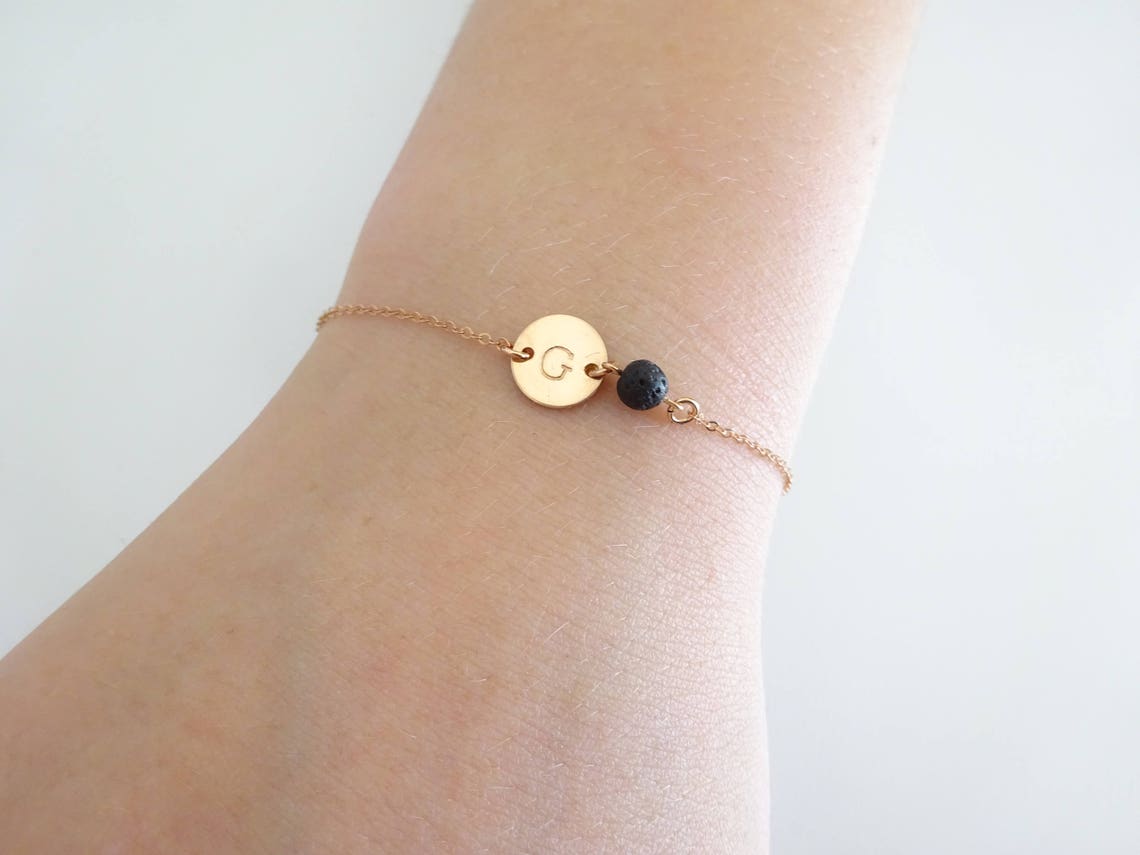 Lava bead bracelet Personalized disc Initial bracelet Etsy