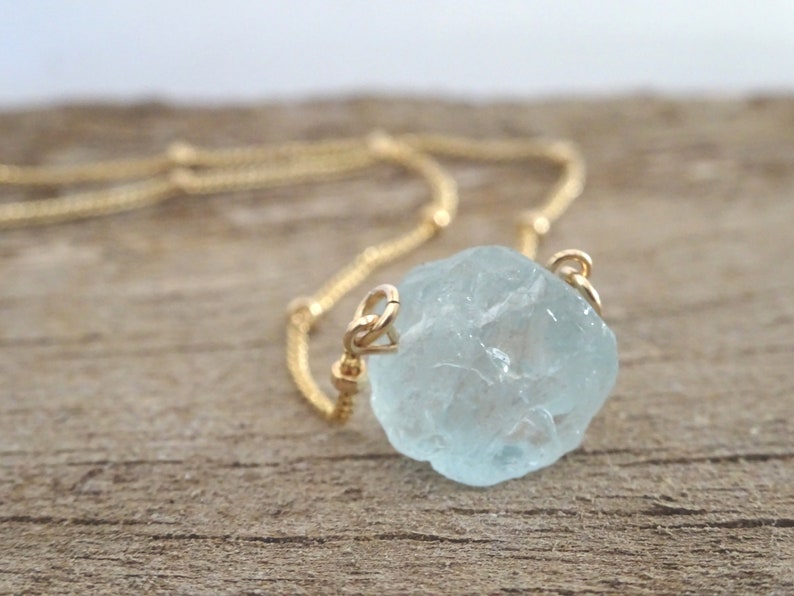 Genuine Raw Aquamarine Necklace, Birthstone Jewelry, Aquamarine Pendant Crystal 