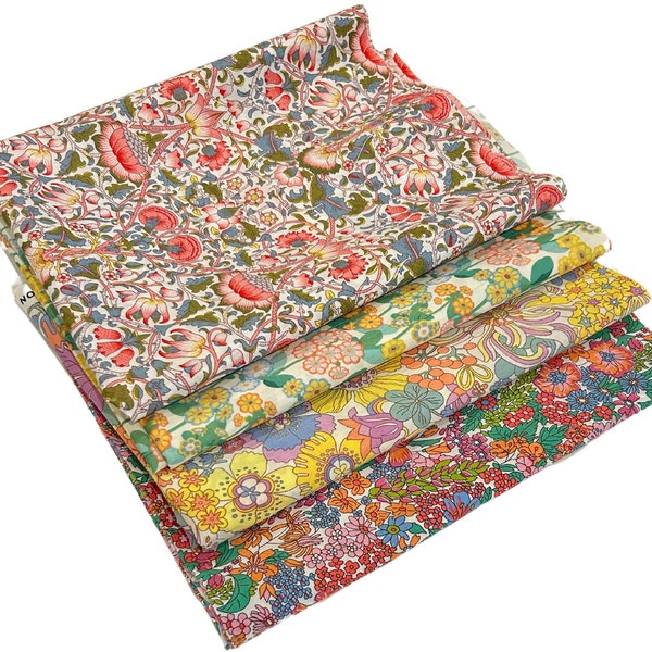 Liberty of London Fabrics - Tana Lawn™ Cotton - Fat Quarter Bundle - Multi Color Brights - 4 Fat Quarters