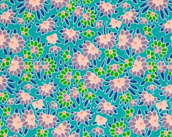 Petit Pan Green Calendula - French Designer Fabric - 100% Cotton - Sold by the Half Yard
