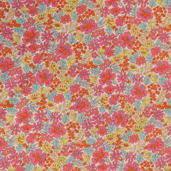 Designer Deadstock Fabric - Cotton Lawn Ex Designer - Pink Tropics - Tana Lawn - Pink Fabric by the Yard