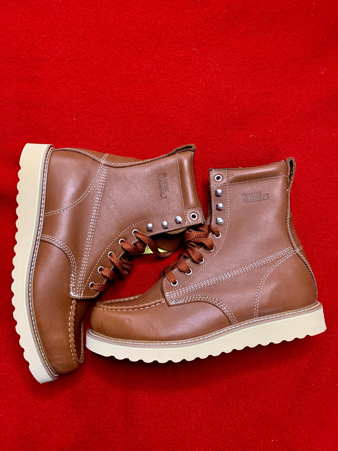 NOS Size 11 Mens Work America Boots Crepe Wedged Sole Etsy