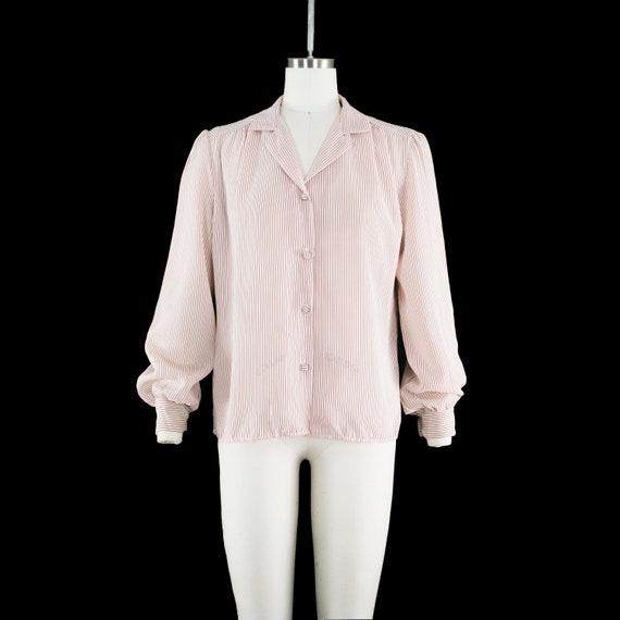 Vintage 1970s Sheer Striped Long Sleeve Blouse - B
