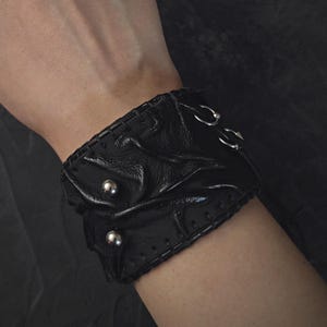 Adjustable Gothic Leather Bracelet Pulse Cuff – Corset Laced Black Wristband – Witchy Unisex Jewelry – Statement Cuff - Corp Goth