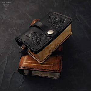 Book style Leather Tarot card holder, Handmade MINI TOME, Divination Tools Organizer, Pocket Tarot Storage case, Tarot Deck Holder