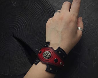 Adjustable Gothic Leather Bracelet with Studs. Unique Gothic rock style Wrist Cuff "The Cult"