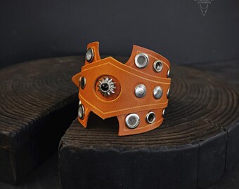 Leather Heavy Metal Bracelet “The Cult” – Handmade Unisex Gothic Rock Wristband