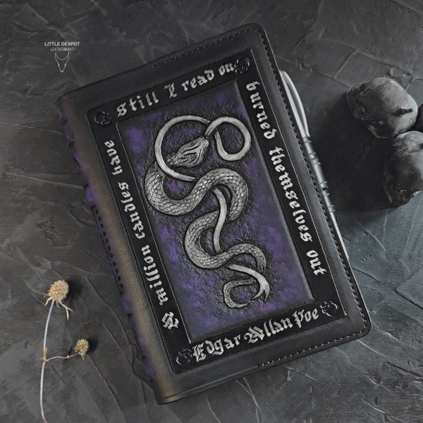 Unique Note book | Notepad | Gothic diary | Black embossed cover Serpent ornament empty witchcraft grimoire | quote by Poe | book of shadows