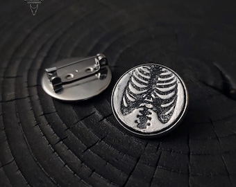Gothic Ribcage Pin Set of 2 | Hand Painted Leather Pins | Dark Aesthetic Badges | Alternative Gothic Accessories