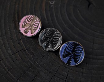 Gothic Ribcage Pin Set of 3 | Hand Painted Leather Pins | Dark Aesthetic Badges | Alternative Gothic Accessories