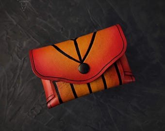 Slim leather wallet with gothic window embossing. Handmade, vintage sunny business card holder