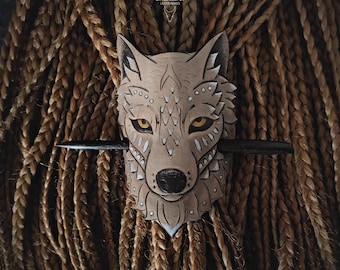 Wolf Leather Hair Barrette – Handmade Pagan Hair Clip with Slavic Spirit, Witchcore Forest Accessory, Norse Folk Style Gift