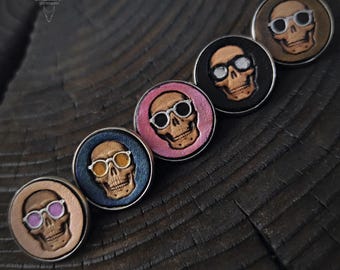Elvis Skull Pin Set of 5 | Gothic Leather Pins | Handmade Skull Brooches | Alternative Goth Accessories | Coven Gift
