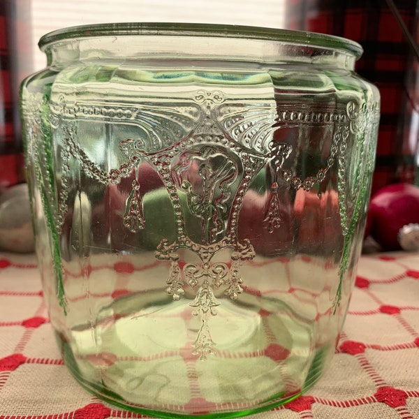 Excellent Shape Depression Glass - Cameo - Ballerina "Dancing Girl" Green Vintage cookie jar green glass excellent vintage condition w/o LID