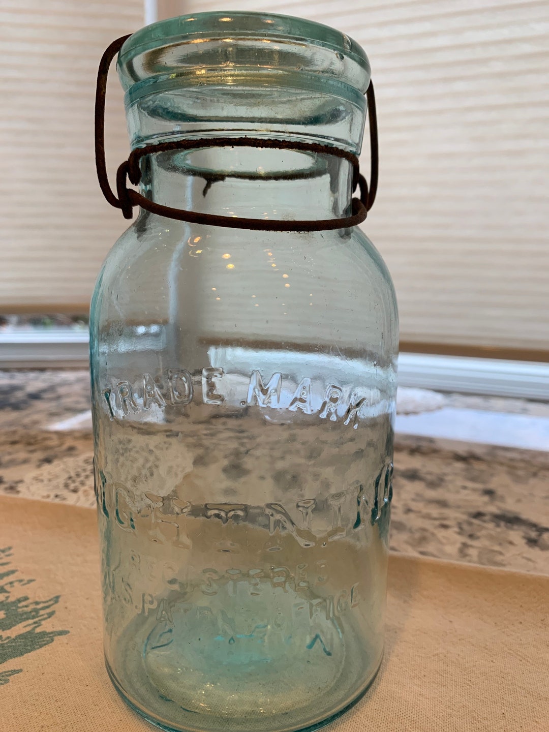 Vintage Hero Glass Works Mason's Patent Nov 30th, 1858 Aqua