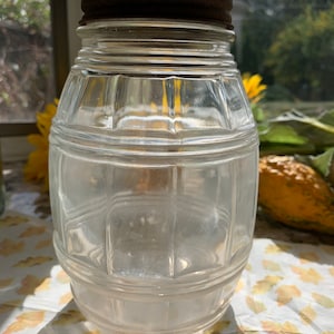 Vintage Dixie Brand Peanut Butter Jar Hazel Atlas Glass Barrel Shaped Jar- Fair vintage condition, hard to find, collectible advertising jar