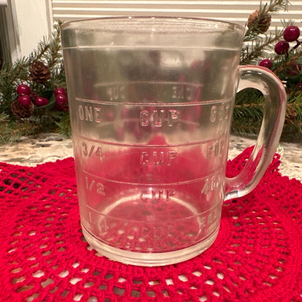 Hazel Atlas CLEAR Vintage Glass One Cup Measuring Cup  - Raised Numbers and Letters with Cup and OZ - cup Measuring! Fantastic Cup