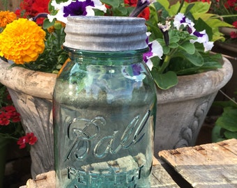 Aqua Blue Perfect Ball Mason Jar -Wedding Vases/Home Decor/Vintage Quart Blue/Farm/Barn/Vintage Wedding/Shower gifts