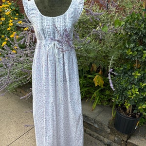 Laura Ashley Vintage Lightly Floral Nightgown 100 Cotton with delicate pintuck, ruffles, sz- S with condition issues! Pink White Periwinkle