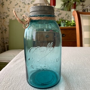 Half Gallon-Vintage Wedding Ball Blue Glass Mason Jar! Best Price on Etsy! Wedding Vases/Home Decor-Vintage Kitchen - Storage! Ships Fast!