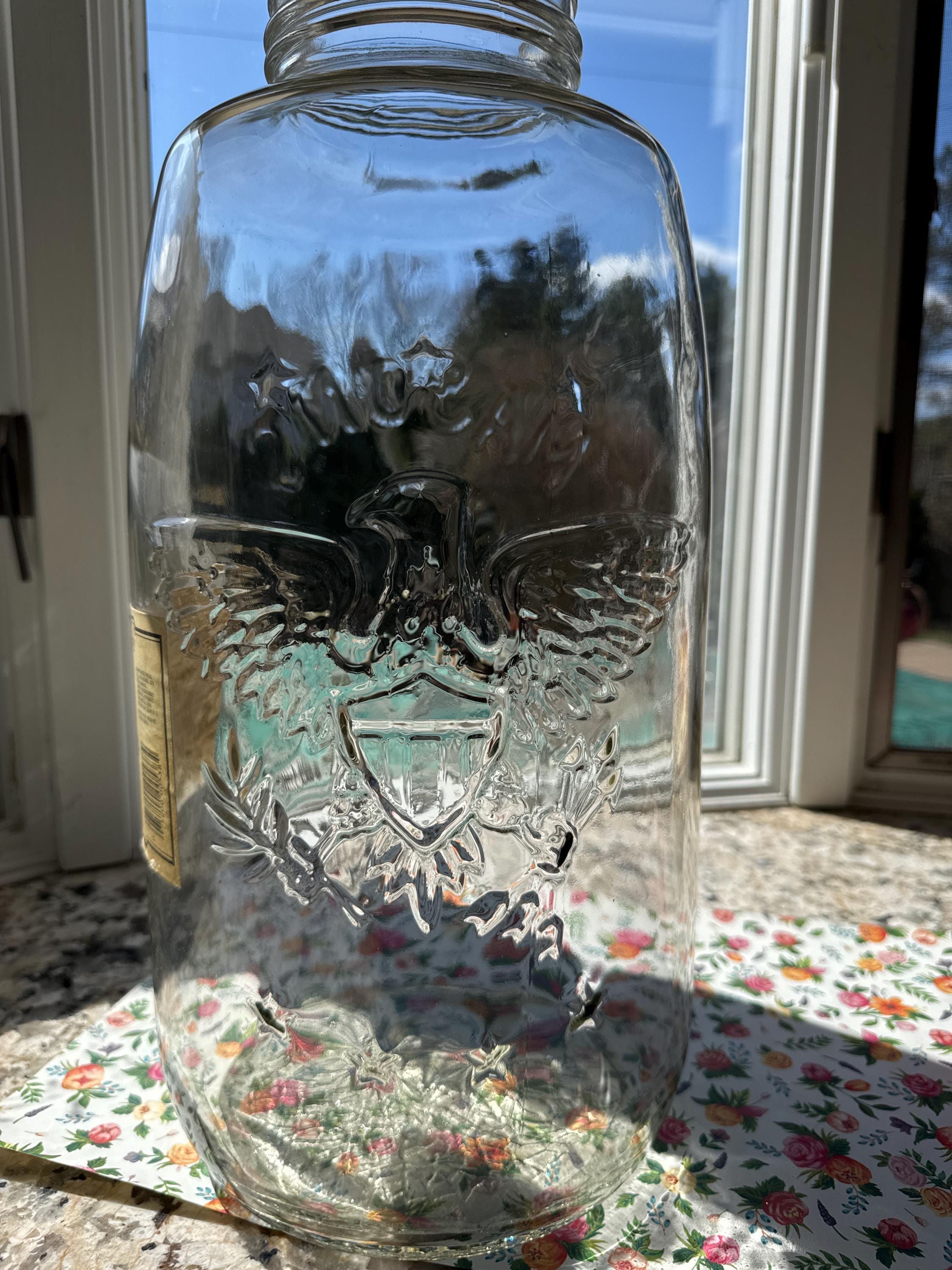 ◆jar◆ Clear Vintage Large 19 1/4” Mason Glass Jar Star & Eagle