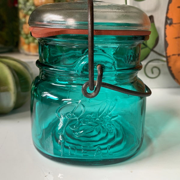 Vintage 1976 Bicentennial LIKE Ball Ideal Blue Glass Half Pint Jar-Wire Bail JAR - with EAGLE! Perfect for Vintage Kitchen/display/storage!