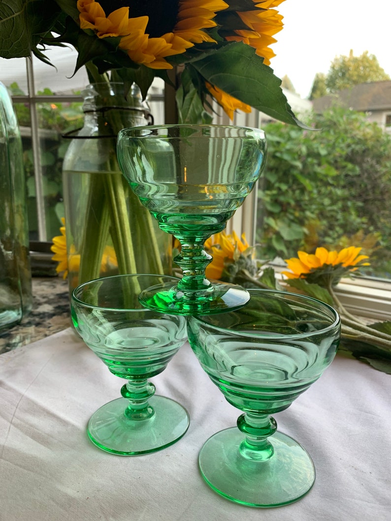 Vintage Green Glass Ribbed Champaign Glasses Set of THREE Etsy