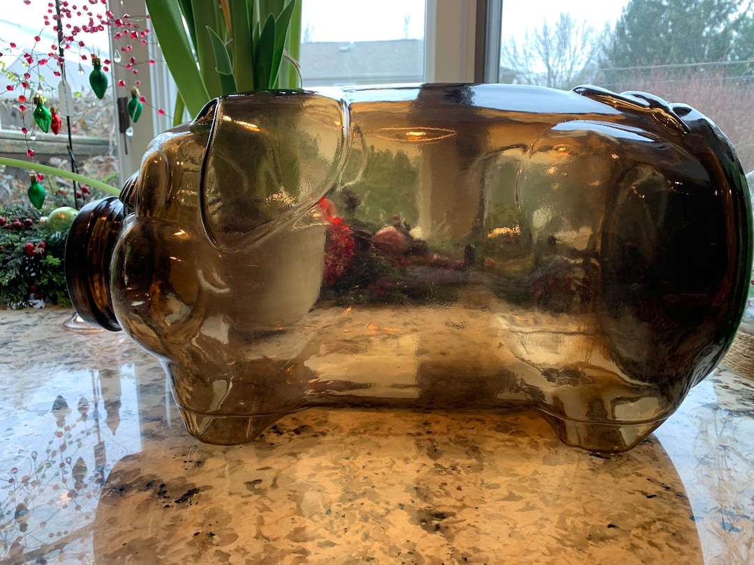 LARGE Vintage Libbey Glass Jug 5 Gallon Brown Amber Pig Went to the