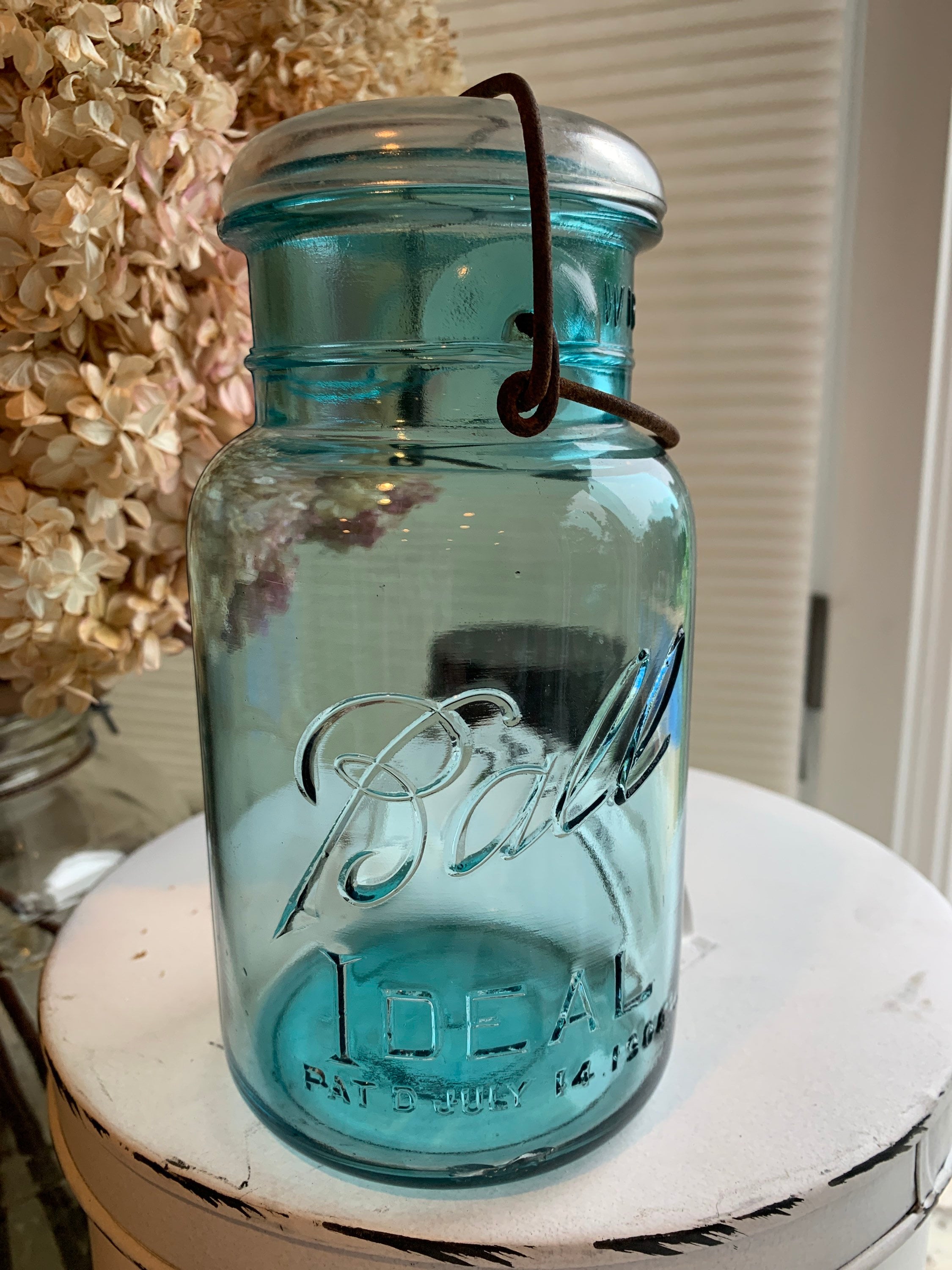 バーベキュー・調理用品 OLD THEATER UNREAL HI-BALL GLASS Vintage Ball Ideal Aqua Jar: Quart Glass Wire Bale, Rustic Storage