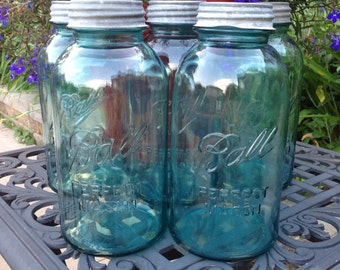 Vintage Ball Half Gallon Mason Jars - Set of 5 Wedding Vases
