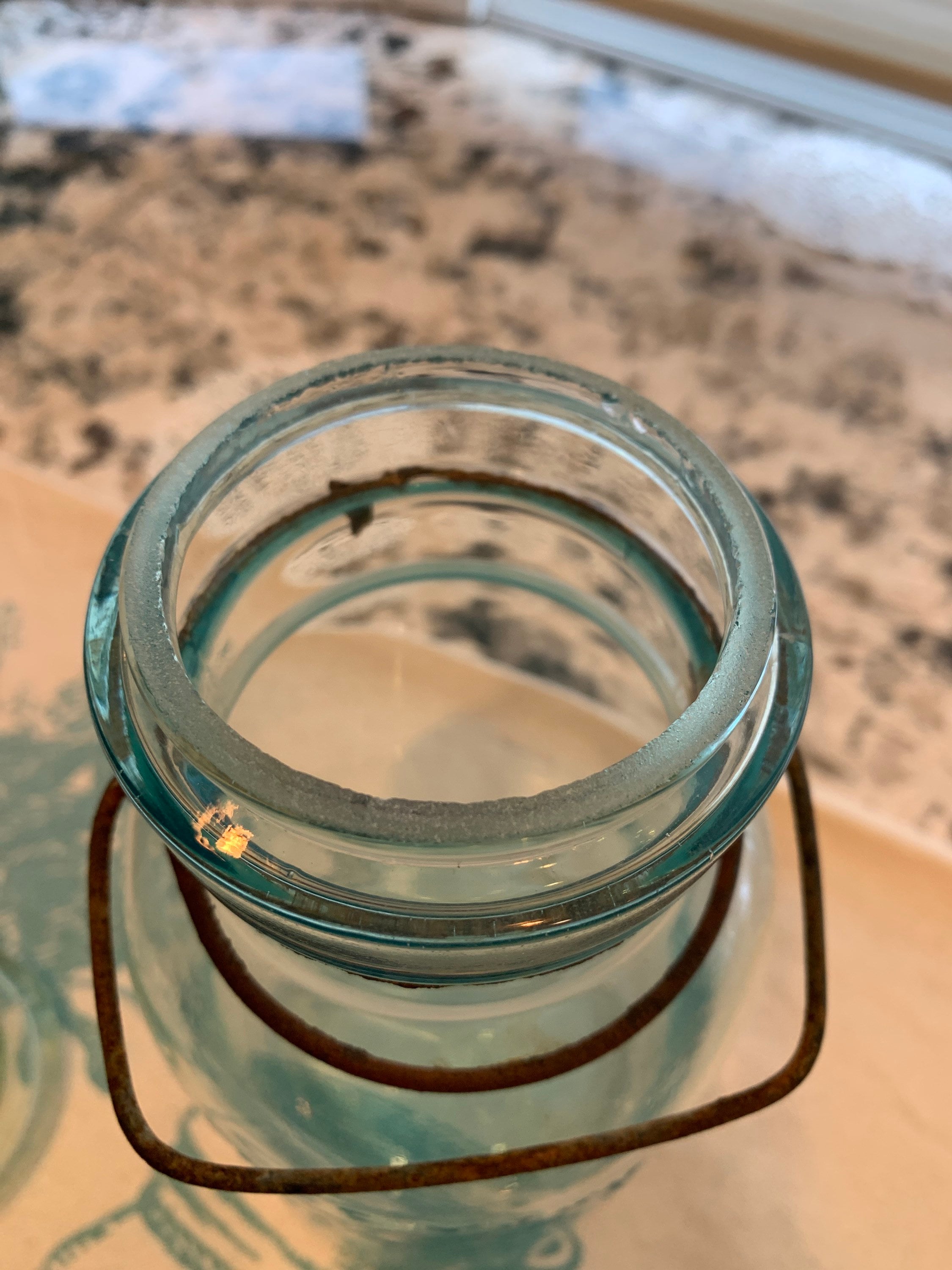 Colorful DOUBLE SAFETY antique quart size FRUIT JAR pristine