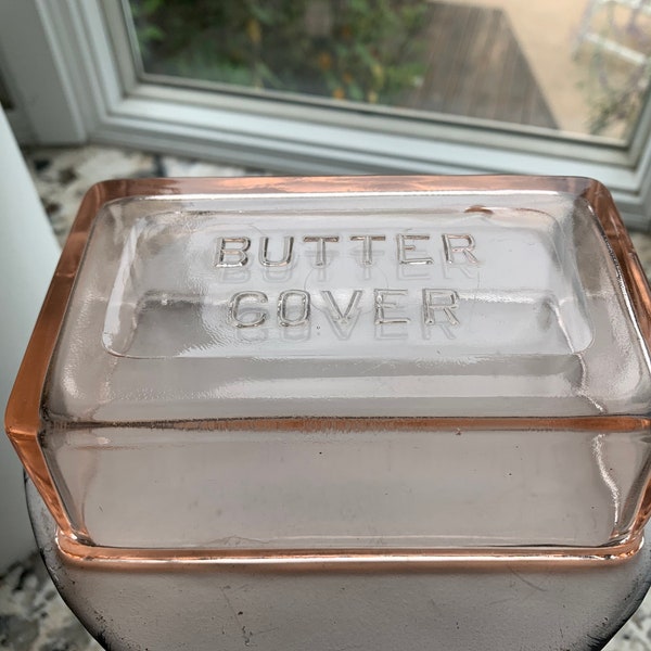 Vintage Pink Butter COVER GLASS Dish TOP only in Good Vintage Shape for Your Farm Kitchen/Wedding Shower/Christmas Gift for Mom! Ships Fast!