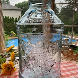 LARGE Vintage Libbey Glass Jug 5 Gallon BICENTENNIAL 1776-1976 Stars Eagles / Stars Arrows Olive Branch / Rare Vintage Mid Century Libbey
