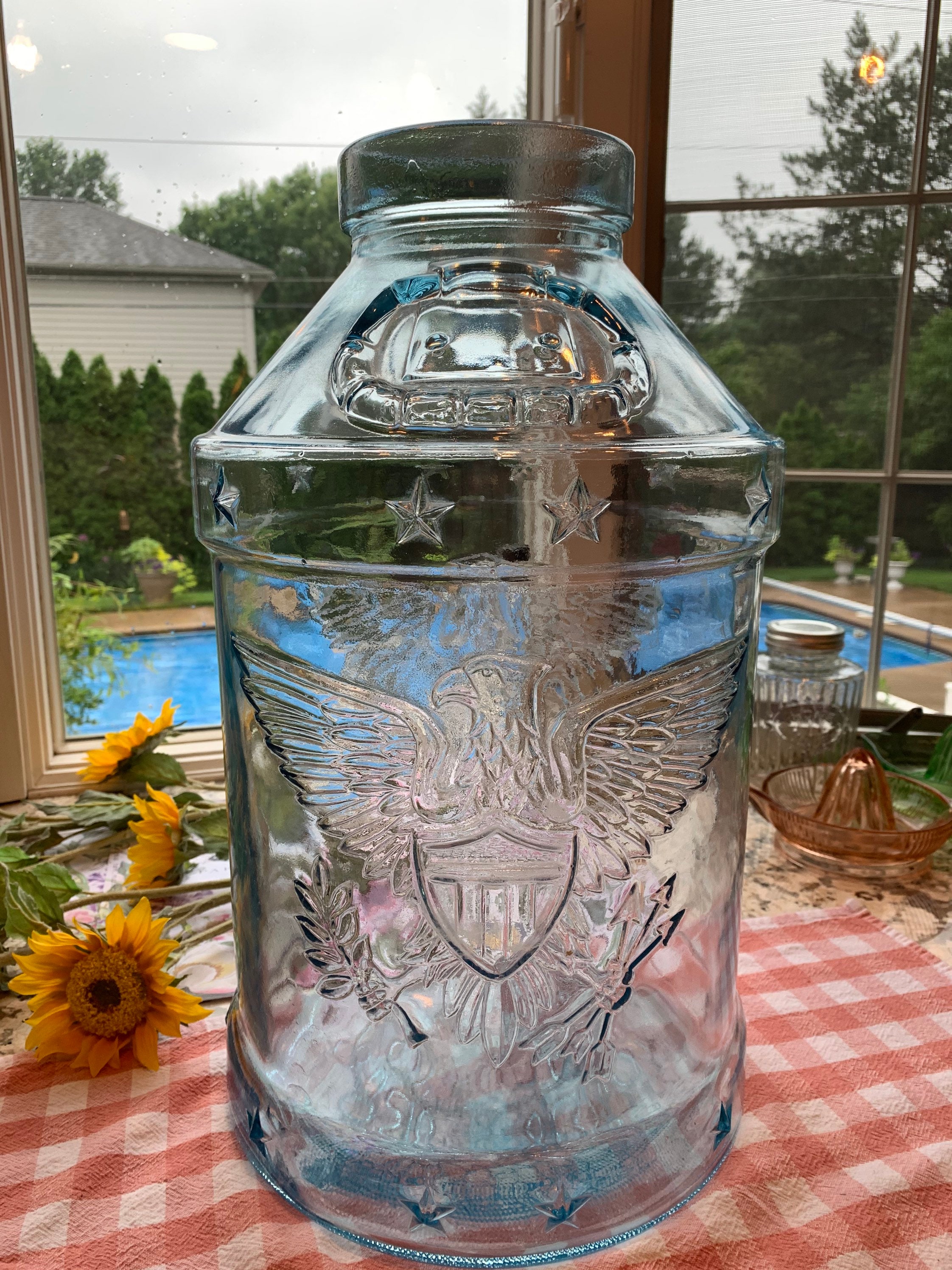 Vintage Libbey Glass Jug: 5 Gallon Bicentennial Eagle, Stars, Arrows