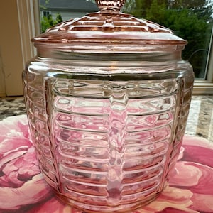 Toller VINTAGE ZUSTAND! Anchor Hocking, Keksglas, Rosa, Depressionsglas, Bienenstockglas, Rosaglas, Deckelkanister, Art-Deco-Glas großartig