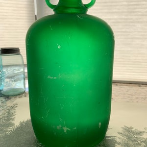 Emerald Green Painted One Gallon PLUS Vintage Double Handle Jug - Originally Green - Some Green has come off! - In Great Vintage Shape -