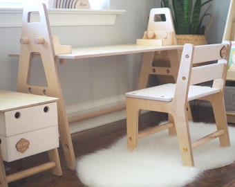 study table organizer Modular table set with storage box set for kids. Storage box stool . Natural wooden handles. Easy assembly